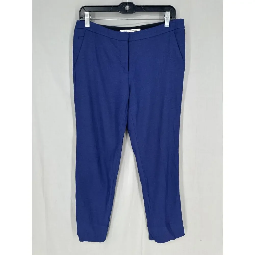 Diane Von Furstenberg Pants Womens 6 Blue Trousers Georgia Mid Rise Crop Stretch